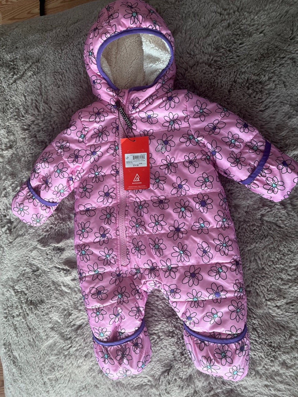 Ripzone Floral Hooded Baby One-Piece Snowsuit